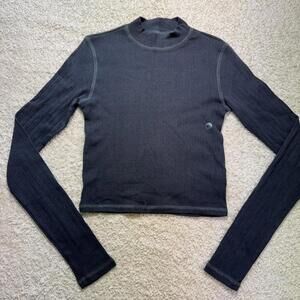 American Eagle Navy Eyelet Mock Neck‎ Long Sleeve Crop Top XS NWT